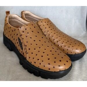 Roper Leather Performance Sport Slip On Shoes Mens Size 11 Tan Ostrich Embossed
